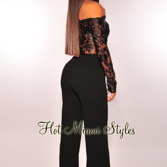 Hot Miami Styles Black Embroidered Lace Jumpsuit - Picture 2 of 5